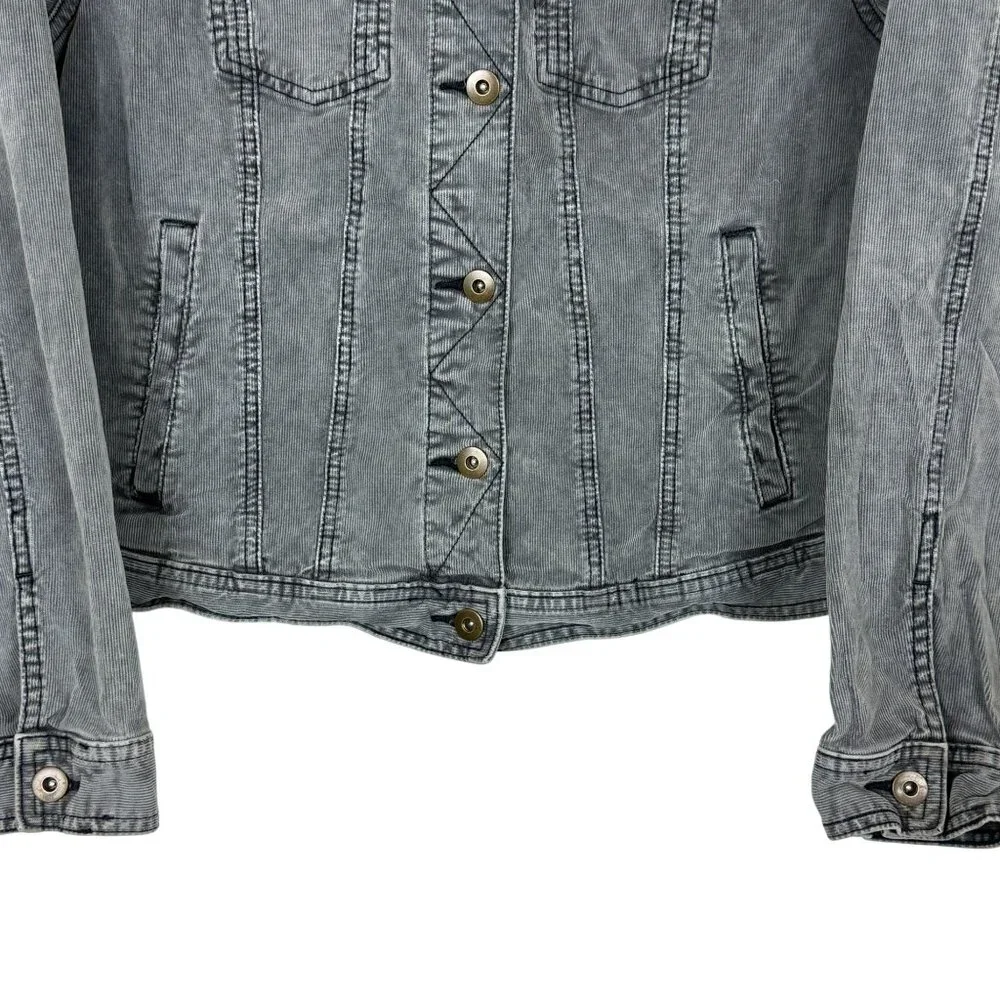 Prana Corduroy Jacket Womens Large Gray Trucker Stretch Casual Organic Cotton - Picture 4 of 10